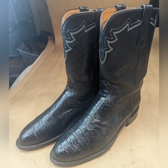 Lucchese Boots men's size 8D Exotic Genuine Black Ostrich Leg classic Western co - Picture 1 of 15